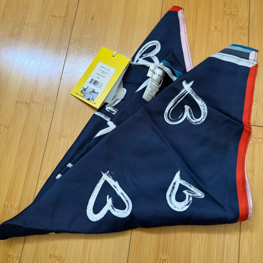 NWT Kerri Rosenthal Navy Blue Silk Heart Scarf